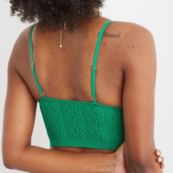 Aerie Green Alpine Cable Lace Longline Bralette Size Medium New with Tag - Picture 2 of 11